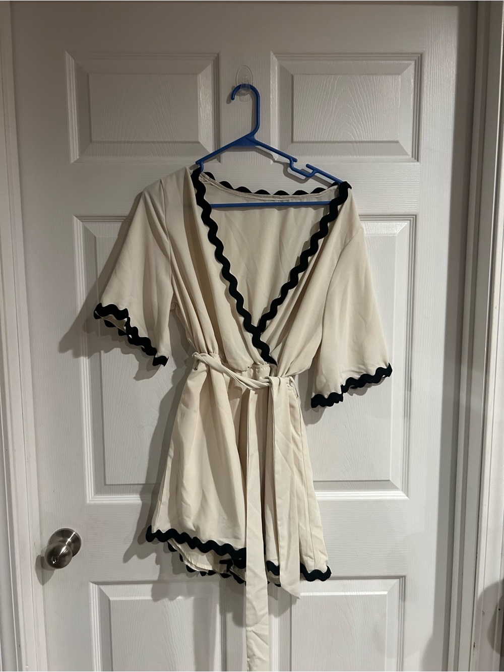 Cream Wrap Romper with Black Trim - Womenβs Intimates
